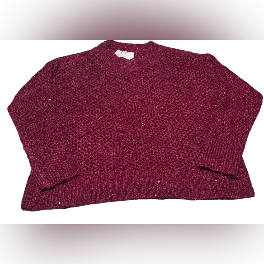 Jessica Simpson Women's Mukami Open Knit Sweater Magenta Purple Size XL
